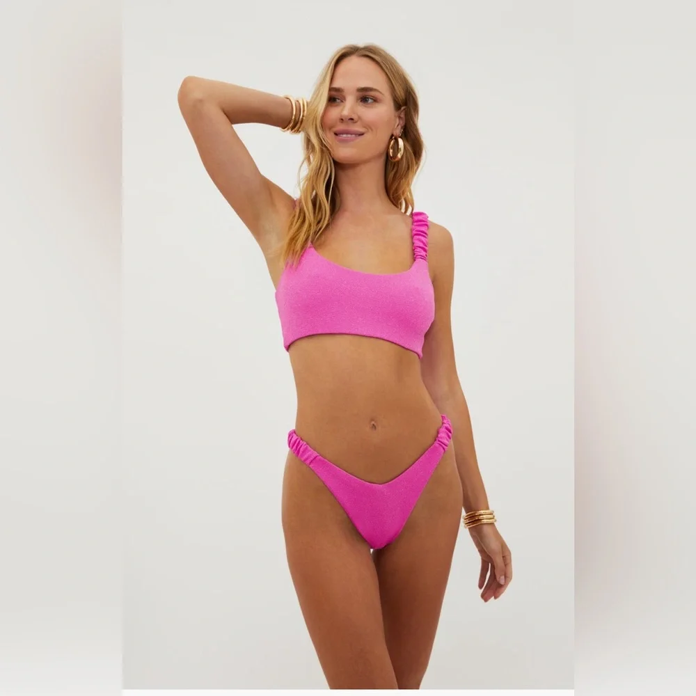 Beach Riot Phoebe High Cut Bikini Bottom, Pink, Size Small, $88